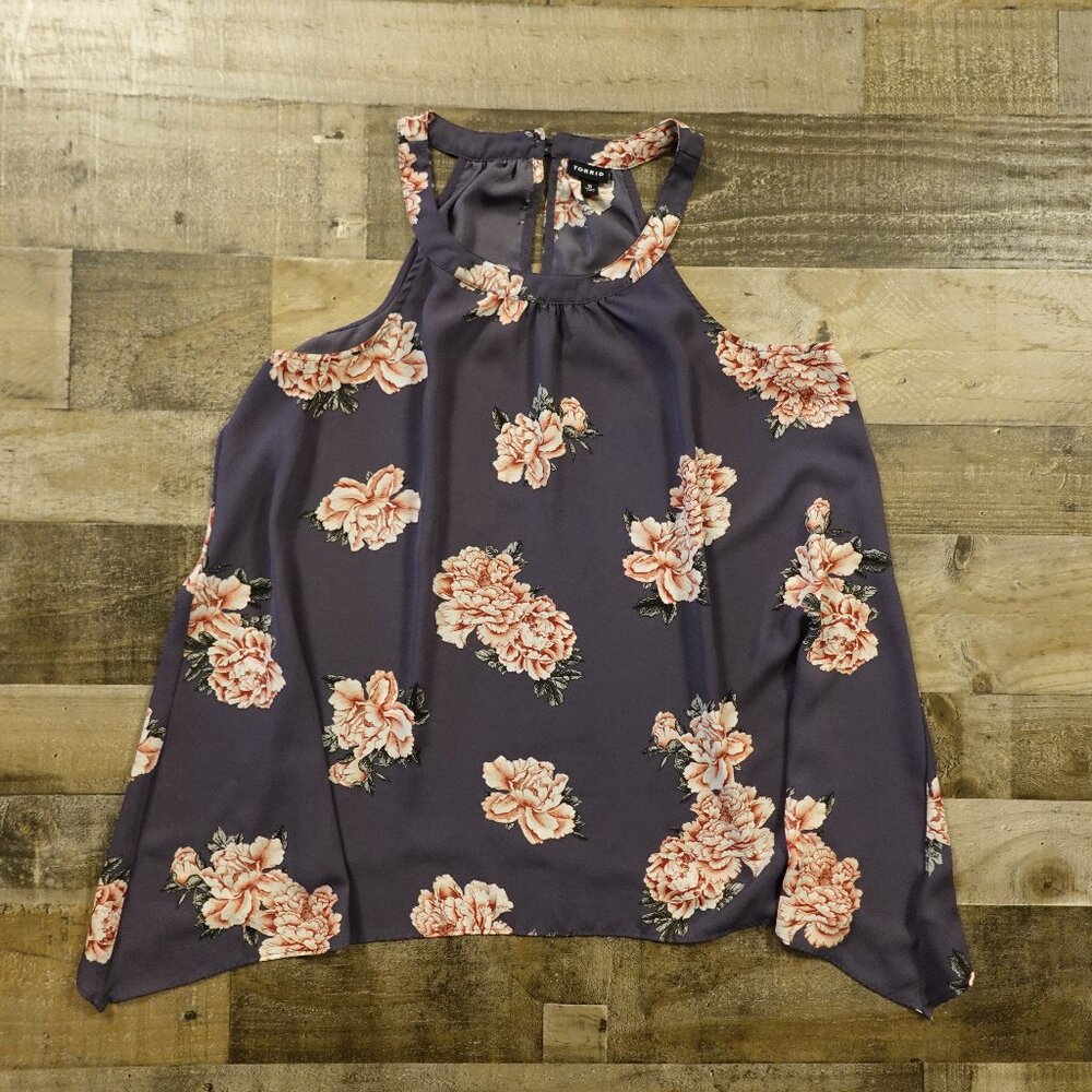 Torrid Floral Chiffon Tank Top Women’s Size 0 Dusty Navy Sleeveless